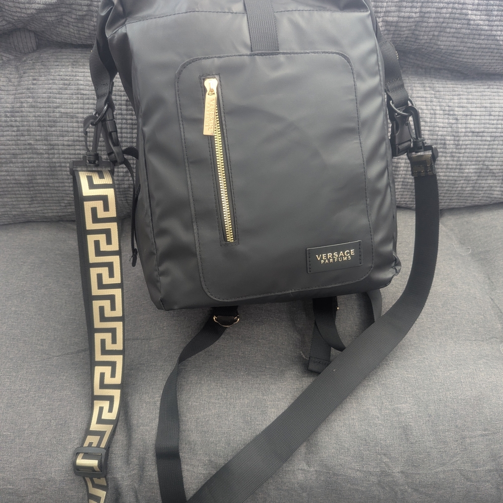 Versace Black Backpack with Gold Accents